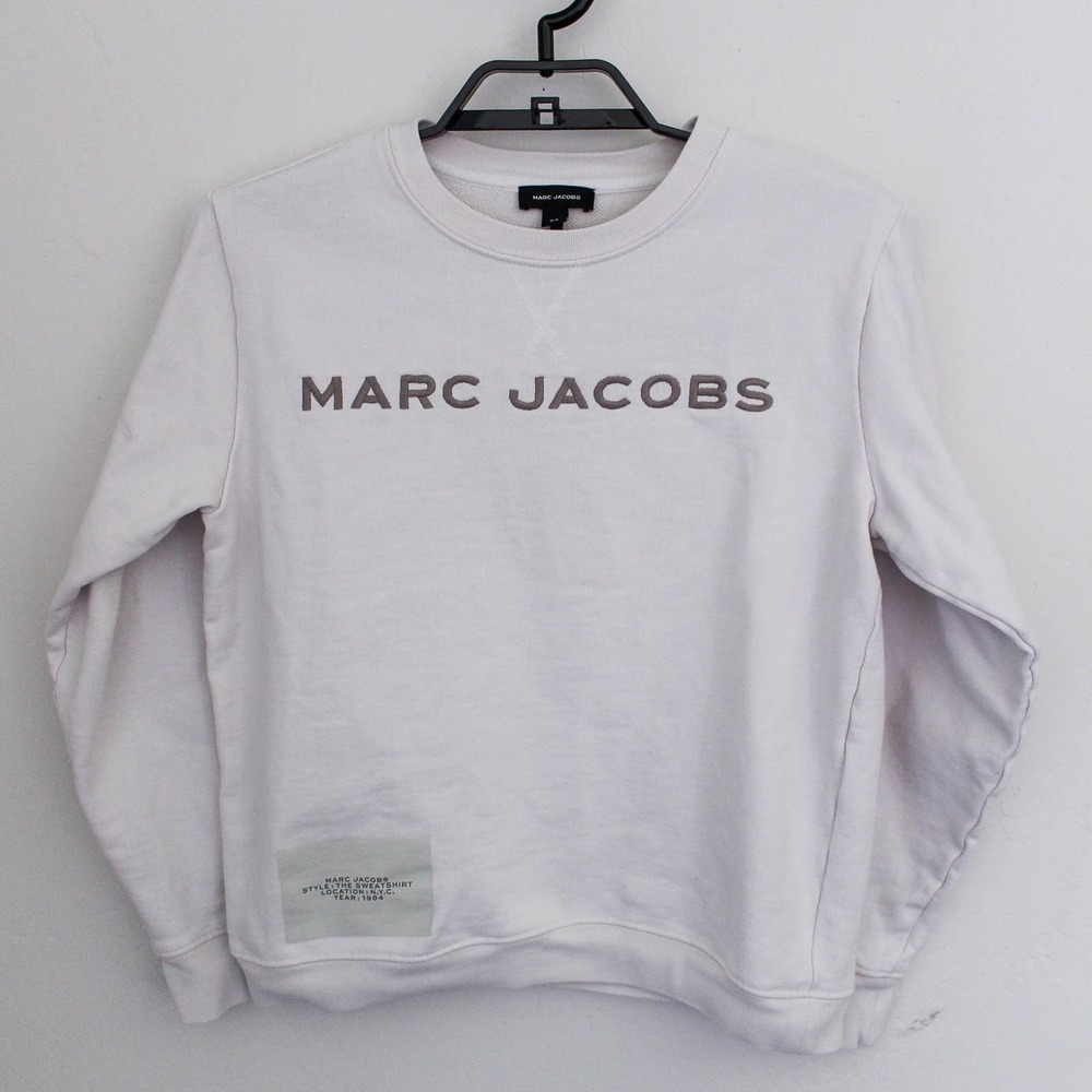 Marc Jacobs The Sweatshirt Womens XS White Embroidered Logo Pullover Crew Neck